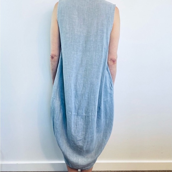 Via Signoria 100% Linen Light Blue Sleeveless Dress with Pockets - Picture 2 of 7